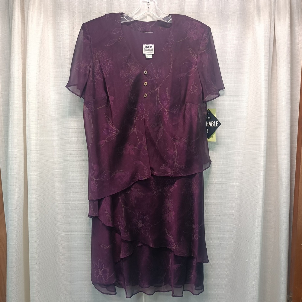 R&M Richards Purple Floral 2pc‎ Dress Set Jacket Womens 18WP NWT Mother of Bride